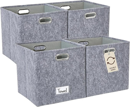 DECOMOMO Felt Storage Bins, 13 inch Cube Storage Bins with Labels for Organization (Cube 13" / 4pcs, Dark Grey)