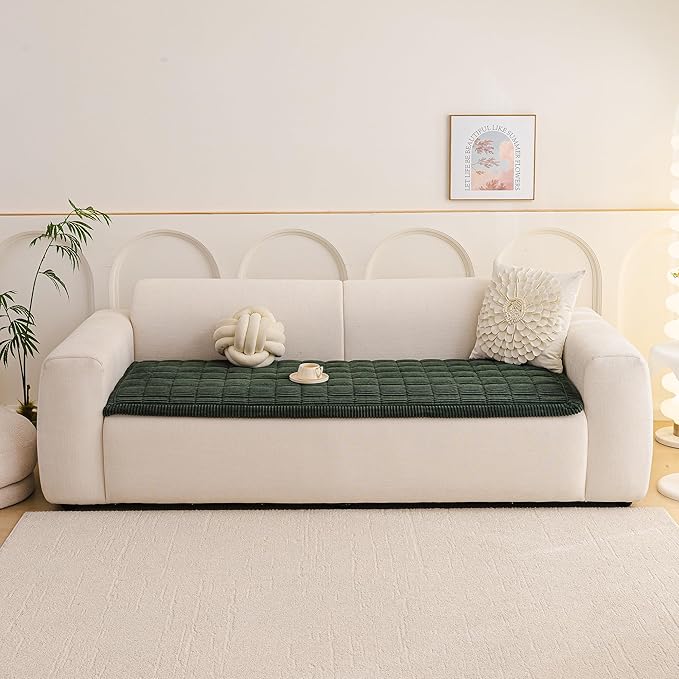 MEETSKY Couch Cover for Dog Washable, Non-Slip Sofa Protector Pet Friendly Sofa Covers for 2 Cushion Couch Soft Furniture Covers for Loveseat Dog Mats for Couches, 27.6" x 59", Moss Green