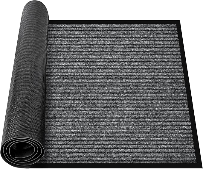 Commercial Floor Mat 1.47' x 2.3' Extra Large Front Door Industrial Rug Heavy Duty Brush Step Entrance Mat Weather Utility Rug with Non Slip Rubber Backing Low Profile for Entryway, Charcoal Grey
