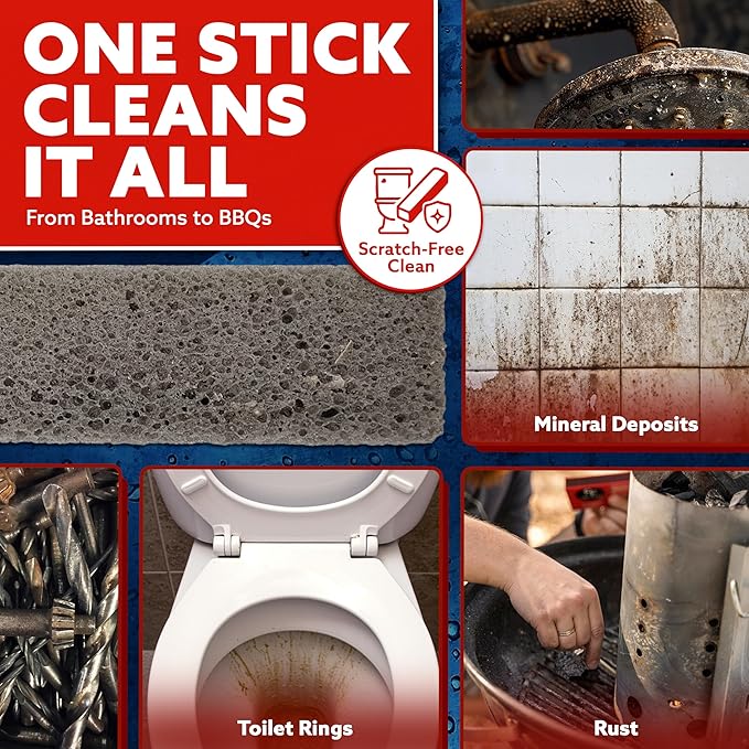 PUMIE Pumice Scouring Stick for Cleaning Toilet Rings Stain & Hard Water Rings, Extra Strong Heavy Duty Pumice Stone for Toilet Cleaning, Rust, Grills, Tough Bathroom, Ovens, Pools & Tubs - Pack of 1