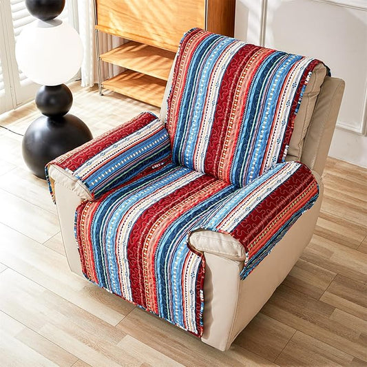 Cmfshape Skidproof Sofa Cover-Boho Sofa Slipcover with Elastic Straps-Easy Fit Slip Cover-Bohemian Washable Furniture Protector for Pets and Kids(Chair,Blue)