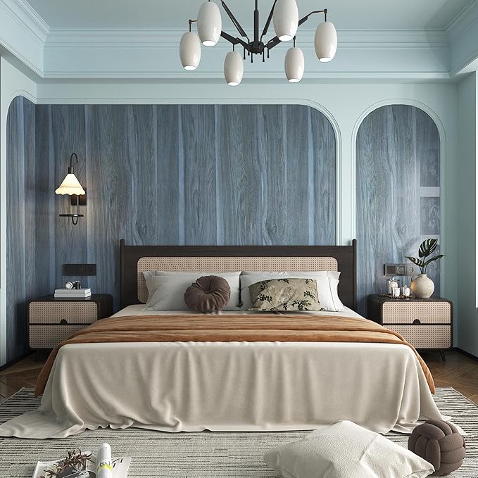 BOMENG Large Blue Wood Grain Contact Paper Peel Stick Waterproof Oak Wood Look Wallpaper Blue 24"x354" Colorful Texture Vinyl Film for Cabinets Desk Walls Dresser Cover Top Kitchen Cabinet
