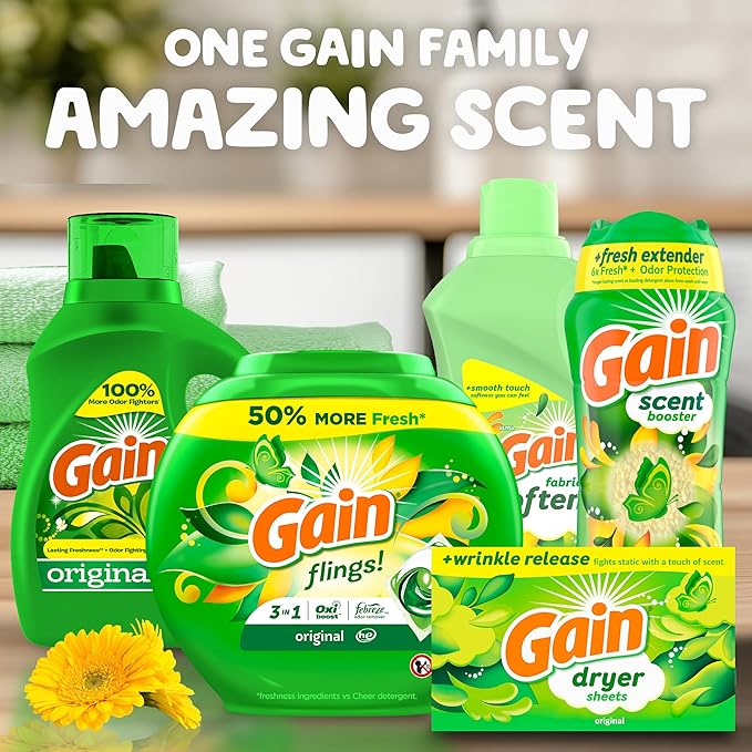Gain Liquid Fabric Softener,Original Scent,35 FL OZ LIQ.,48 Loads,Smooth Touch - softness you can feel,(Pack of 8)