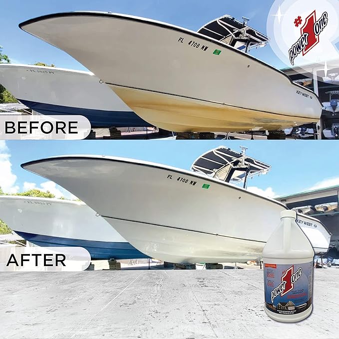 Boat Hull Cleaner for Fiberglass & Gel Coat - Removes Waterline Stains, Rust & Marine Mineral Buildup - Professional Marine-Grade Formula - Made in the USA