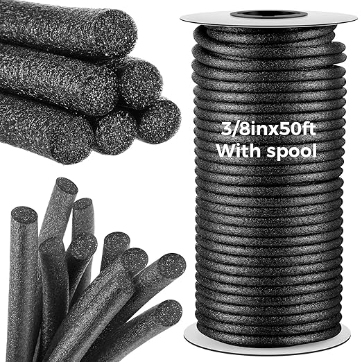 3/8 Inch x 50 ft Foam Backer Rod for Gaps Joints Concrete Crack Filler Caulk Saver Bulk Foam Backing Rod Concrete Filler Rope for Weather Stripping Door Seal (Black)