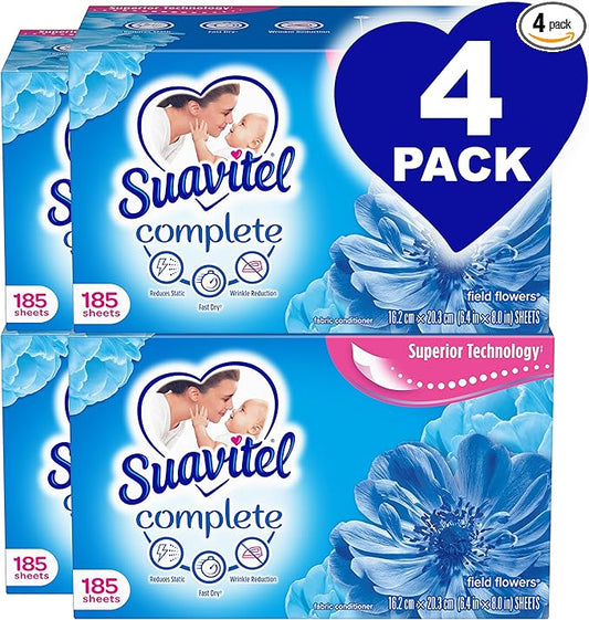 Suavitel Complete Fabric Softener Dryer Sheets, Field Flowers, 185 ct, 4 pack