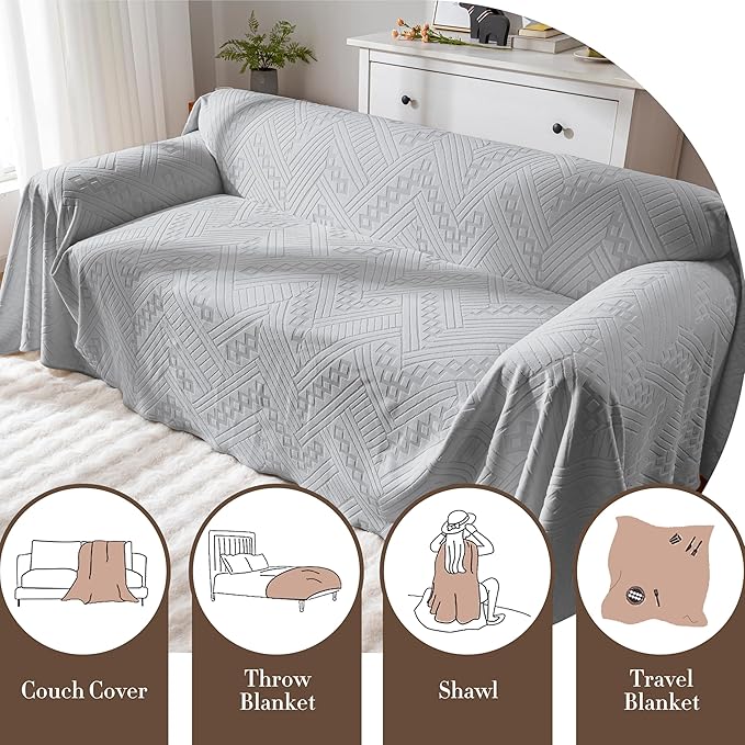 Waterproof Sofa Slipcovers, Reversible, Pet-Friendly, Washable and Anti-Slip Couch Cover with 3 Cushions for Dogs and Cats (71×134in/Light Grey)