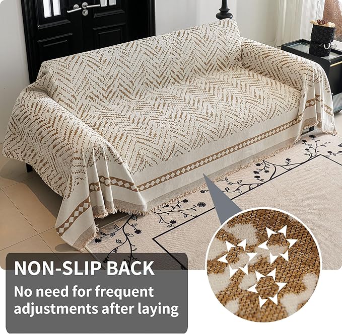 HAOMAIJIA Non Slip Couch Cover Sofa Covers for 3 Cushion Couch Washable sectional Couch Covers for Dogs pet Furniture Protector Couch Cover Blanket for Living Room (MR-Khaki, 71"x118")