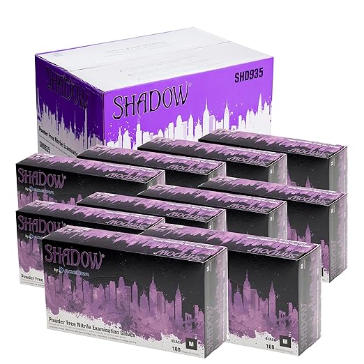 Adenna SHADOW Disposable Nitrile Gloves – 6 Mil, Medical Grade Exam Rubber Glove with Textured Grip, Non-Latex & Powder-Free, Case of 1000, Medium, Black