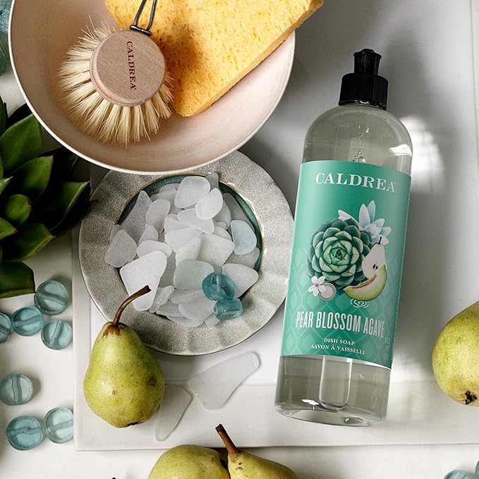 Caldrea Dish Soap, Biodegradable Dishwashing Liquid made with Soap Bark and Aloe Vera, Pear Blossom Agave, 16 oz , 3 Pack