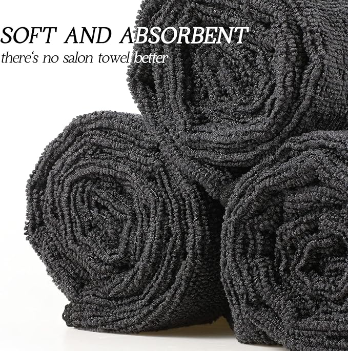 Shimeyao 40 Pack Bleach Proof Towels Microfiber Absorbent Resistant Hair Hand Towels Bulk Quick Dry for Barber Gym Bath Spa Shaving (Black,16 x 29 Inch)