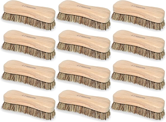 All-Natural Wooden Scrub Brush | Wooden Handle | Palmyra Bristle Brush for Cleaning (Palmyra Bristle Brush Set of 12)