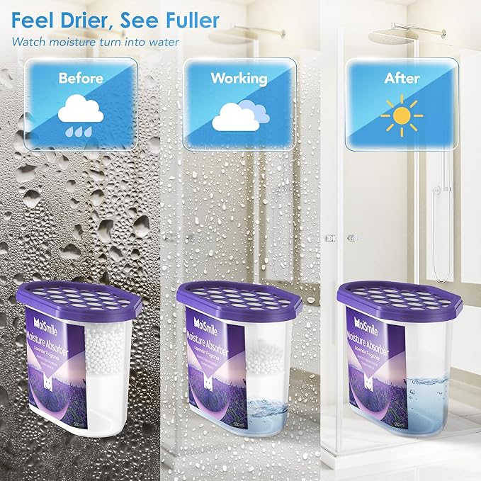 Moisture Absorbers 12 Packs, 10.8OZ Lavender Vanilla Efficient Humidity Absorber ＆ Odor Eliminator Boxes, Refillable Car Dehumidifier for Closet, Bathroom, Basement＆ RV