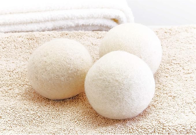 Laura Ashley 4 Pack Reusable Wool Dryer Balls and Lavender Essential Oil Kit to Soften Clothes in Dryer and Reduce Wrinkles and Static