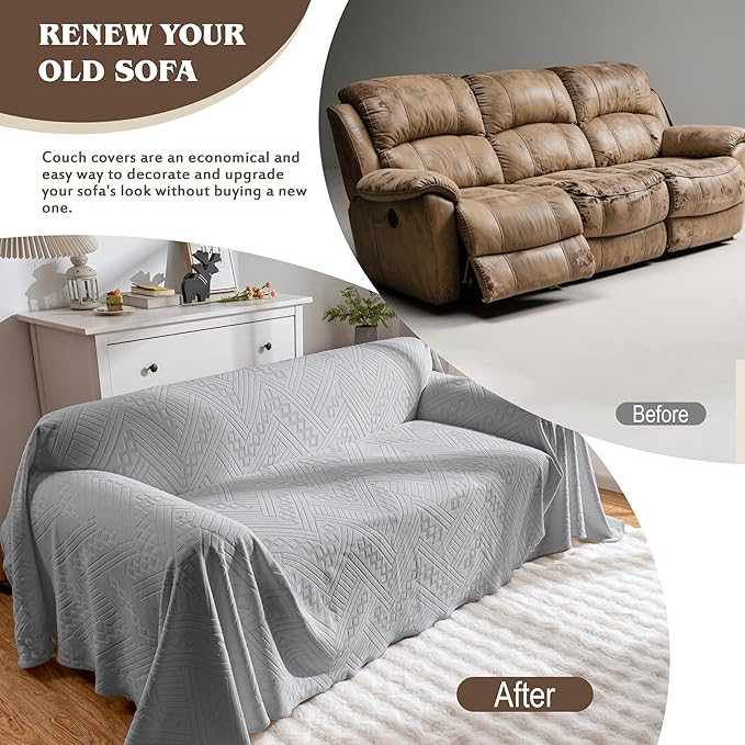 Waterproof Couch Cover, Reversible, Pet-Friendly, Washable and Anti-Slip Sofa Covers for Sofa Protection with 2 Cushions, Ideal Sofa Slipcovers for Dogs and Cats (71×102in/Light Grey)