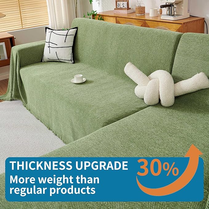 HAOMAIJIA Non Slip Couch Cover Sofa Covers for 3 Cushion Couch Washable sectional Couch Covers for Dogs pet Furniture Protector Couch Cover Blanket for Living Room (sage Green, 71"x118")