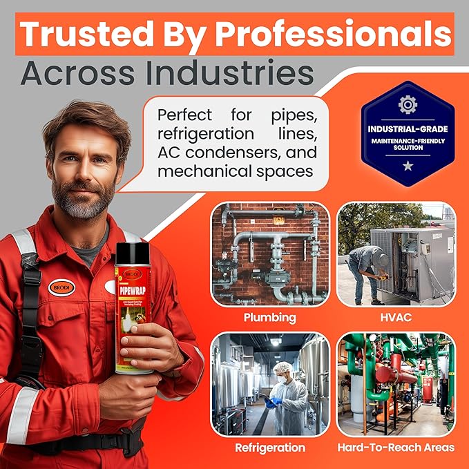 PipeWrap Pipe Insulation Spray Foam for Hard-to-Reach Areas, Fittings & Valves, Anti-Sweat Pipe Coating Spray, Stops Condensation Buildup & Prevents Dripping (Pack of 6)