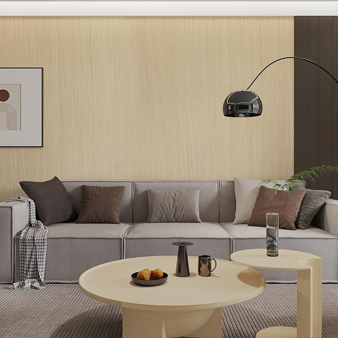 BOMENG White Oak Wood Contact Paper Peel and Stick Light Oak Wallpaper Countertops for Kitchen Beige Wood Wallpaper 16"x354" Faux Wood Grain Wall Paper for Cabinets Drawes Liner Walls Desk