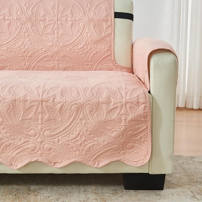 Great Bay Home Reversible Chair Cover - Washable Slipcover Furniture Protector with Elastic Straps - Furniture Cover for Dogs, Kids, and Pets - Quilted & Stitched Detail (Chair, Dusty Rose/Taupe)