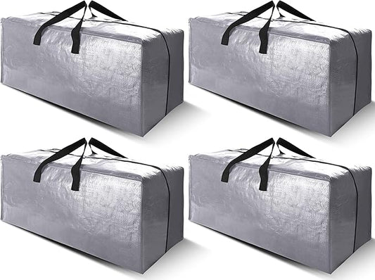 Cosy Family 4 Pack Heavy Duty Extra Large Moving Bags with Backpack Straps - Strong Handles & Zippers, Storage Totes For Space Saving, Fold Flat, Alternative to Moving Box (X-Large-Set of 4, Silver)