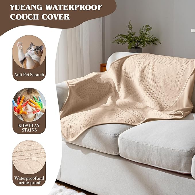 Waterproof Recliner Chair Cover - Washable Double-Sided Velvet and Pattern Reversible Cover for Couch, Sofa Protection for Dogs,30x40in/Khaki