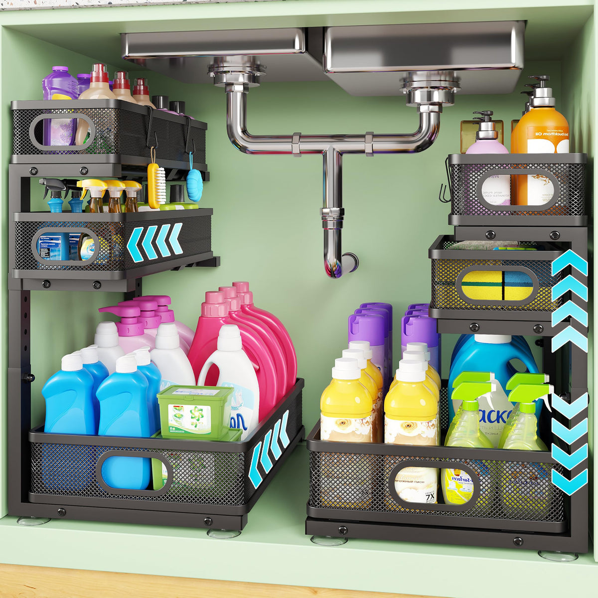 2 Pack 3 Tier Under Sink Organizer,Kitchen Cabinet U | Under Sink Stor - Image 1