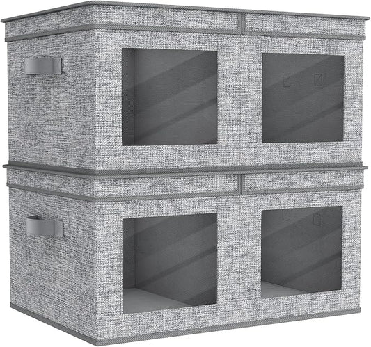 Univivi Large Foldable Fabric Storage Bins with lids [2-Pack] Collapsible Closet Storage Box for Clothes, Closet Organizer with Handles, Storage Cube Basket for Home, Bedroom (Grey, 24" x17" x 12")