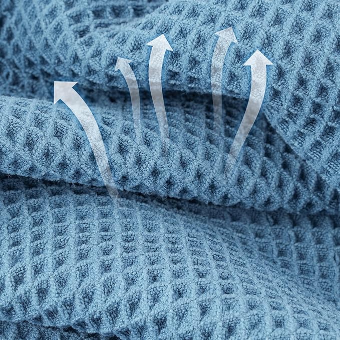 Microfiber Waffle Bath Towels, 4 Pieces, Soft, Absorbent, Fast Drying, Lint Free 430 GSM (Blue)