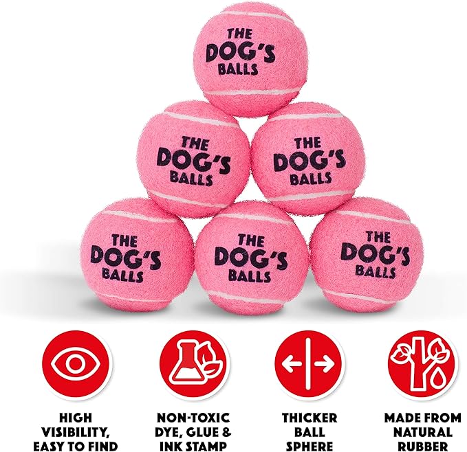 The Little Dog’s Balls Dog Tennis Balls for Small Dogs & Puppies, Pink, 6-Pack - Non-Abrasive Felt Fetch Balls, Tough Rubber Core, Float in Water