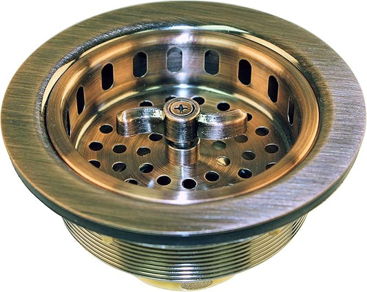 Westbrass Wing Nut Style Large Kitchen Sink Basket Strainer, Antique Copper, D213-11