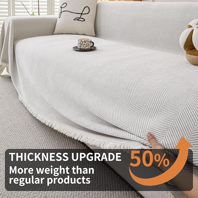HAOMAIJIA Non Slip Couch Cover Sofa Covers for 2 Cushion Couch Washable sectional Couch Covers for Dogs pet Furniture Protector Couch Cover Blanket for Living Room (Off White, 71"x102")