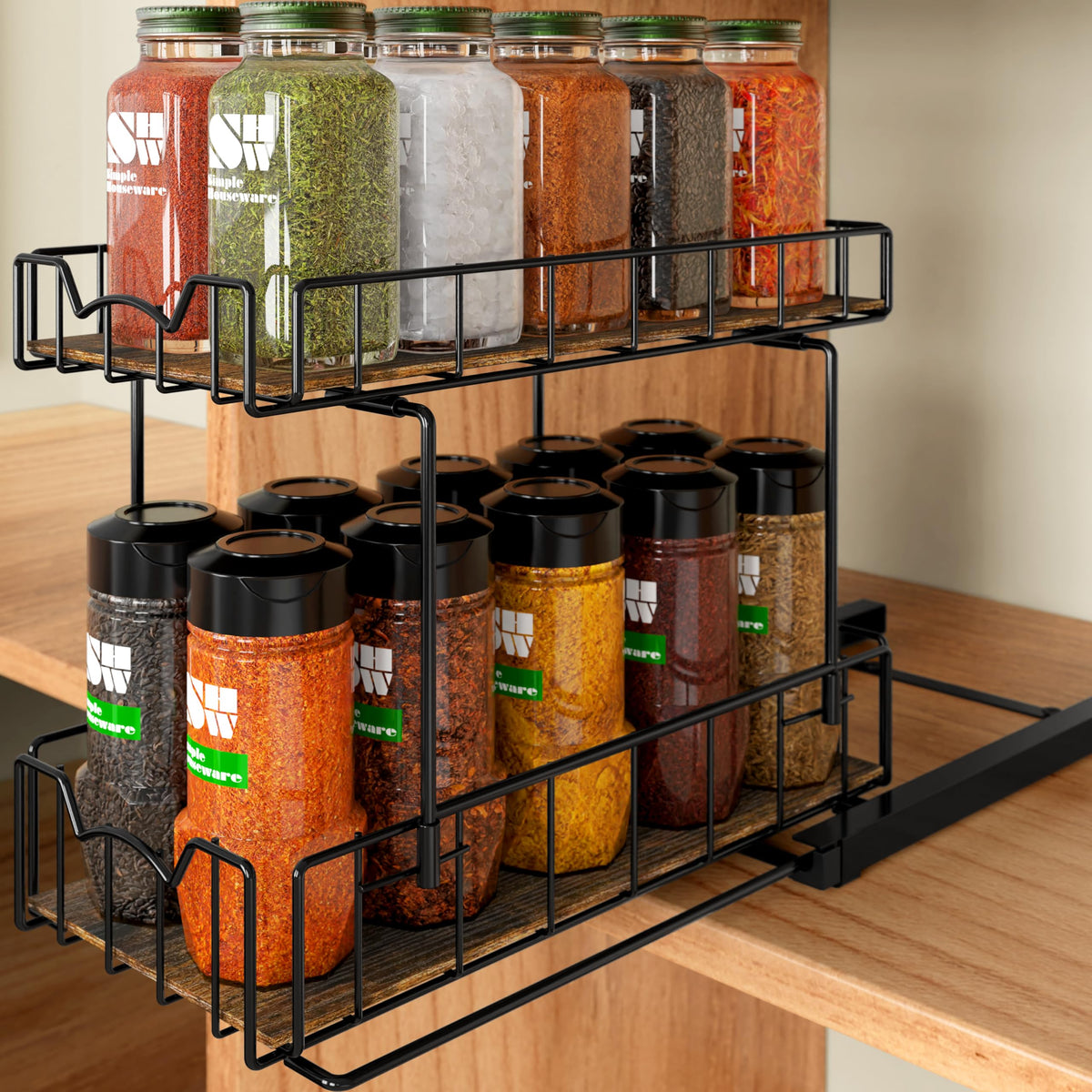 Simple Houseware 2-Tier Spice Rack Slide Out Wire Basket Drawer - Image 1