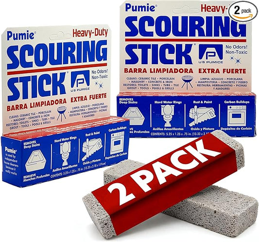 PUMIE Scouring Stick 2 Pack, Toilet Bowl Ring Remover, Heavy Duty Extra Strong Pumice Cleaning Bar, Pumice Stone for Cleaning Toilet Rings, Bathroom & Kitchen Stains by USPumice