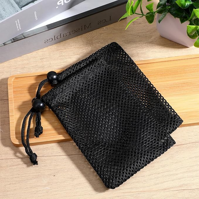 6 Pcs Small Mesh Bag Drawstring, 6" X 4" Black Nylon Drawstring Bags, Portable Mesh Gift Bags for Travel Stuff