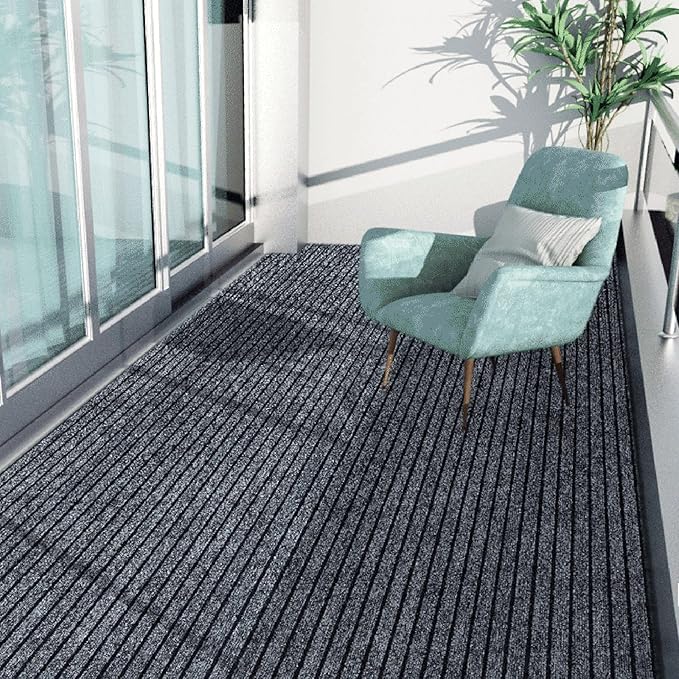 3' x 5' Moisture Guard Doormat, Commercial Grade Front Door Mat Striped Entrance Welcome Mat with Rubber Backing, Low Profile Commercial Rugs for Entryway, Easy to Clean(Charcoal Grey)