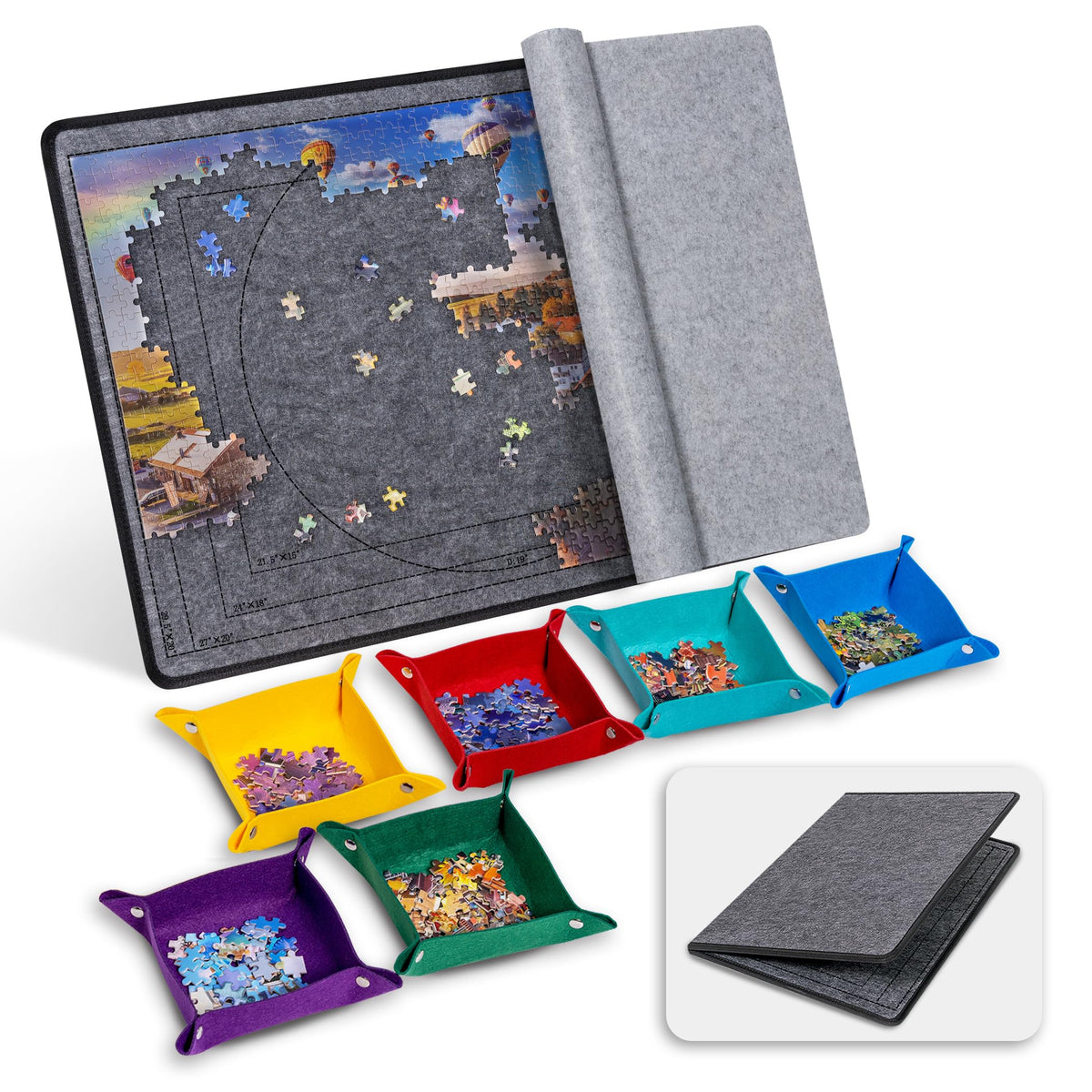 Becko US 1000 Piece Foldable Puzzle Board with 6 Sorting Trays & - Image 1