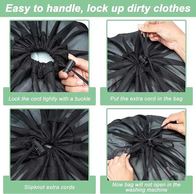 2 Pack Mesh XL Laundry Bags,Machine Washable Dirty Clothes Organizer with Drawstring and ID Tag, Large Laundry Hamper Liner Enough to Laundry Essentials for Travel, Sports(24"x 36",Black)