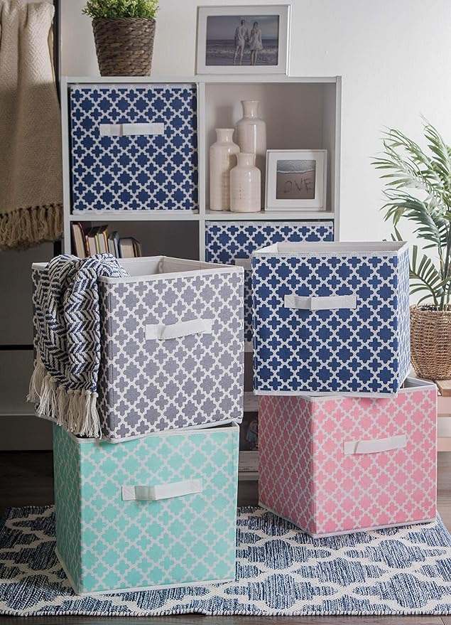 DII Non Woven Polyester Storage Bin, Lattice, Pink Sorbet, Small Set of 4