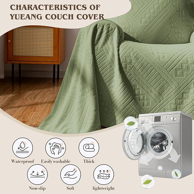 Waterproof Recliner Chair Cover, Anti-Slip Reclining Chair Covers, Pet-Friendly, Washable, Durable and Breathable Couch Covers – Reversible Design for Sofa Protection(71x71in/Green)