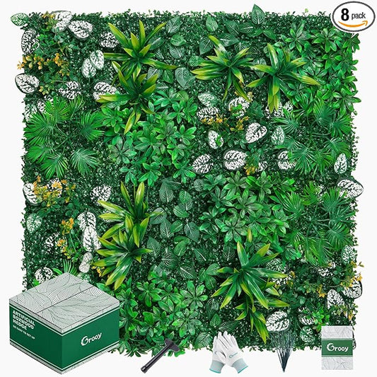 Artificial Hedge Grass Wall, Boxwood Panels 20"x20"(8pcs), Greenery Wall Backdrop, UV Protected Privacy Fence Screen, Green Wall Decor for Outdoor Indoor Wedding Décor