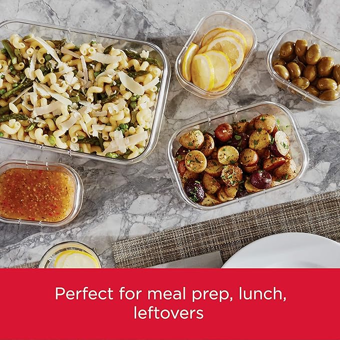 Rubbermaid Brilliance Food Storage Containers with Lids, Airtight, for Lunch, Meal Prep, and Leftovers, Set of 3 with Removable Trays | Large 9.6 Cup Container