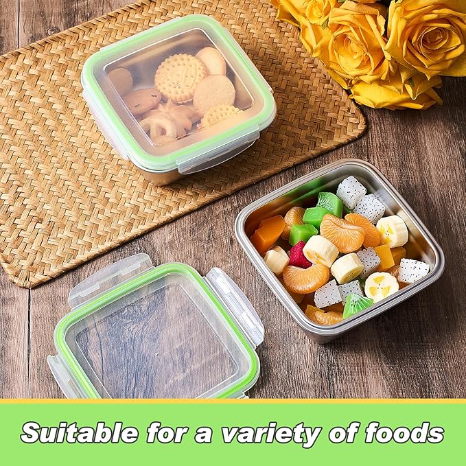 4 Pack Stainless Steel Sandwich Containers with Lids 25. 4 oz Metal Food Container for Lunch Boxes with Airtight Silicone Seal for Sandwiches and Snacks