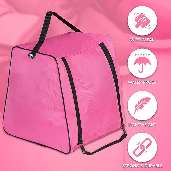 Cordura Fabric Sports Shoe Bag Water Resistant Gym Kit Fitness Organiser with Inner Pocket Travel Hiking Dust Proof Portable Plain Boot Bag Storage for Football Rugby Cricket Golf (Pink)