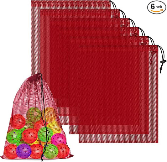 6 Pcs Mesh Bags Drawstring, 14x17 Inch with Lock, Multipurpose Storage Bags for Gym, Balls, Beach, Laundry(Red)