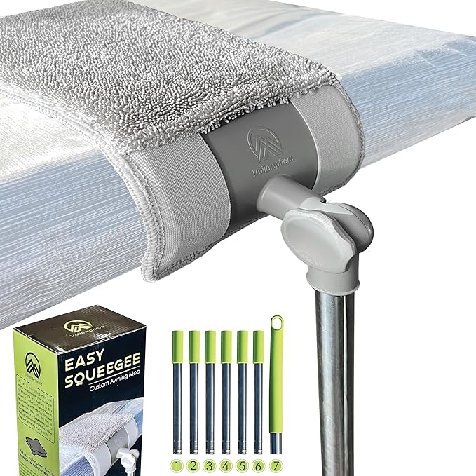 Easy Squeegee Customized Professional RV and Home Awning mop Rotating and Lockable Head, extendable Pole with Dual Sided mop pad, Reusable Awning mop pad, Machine Washable