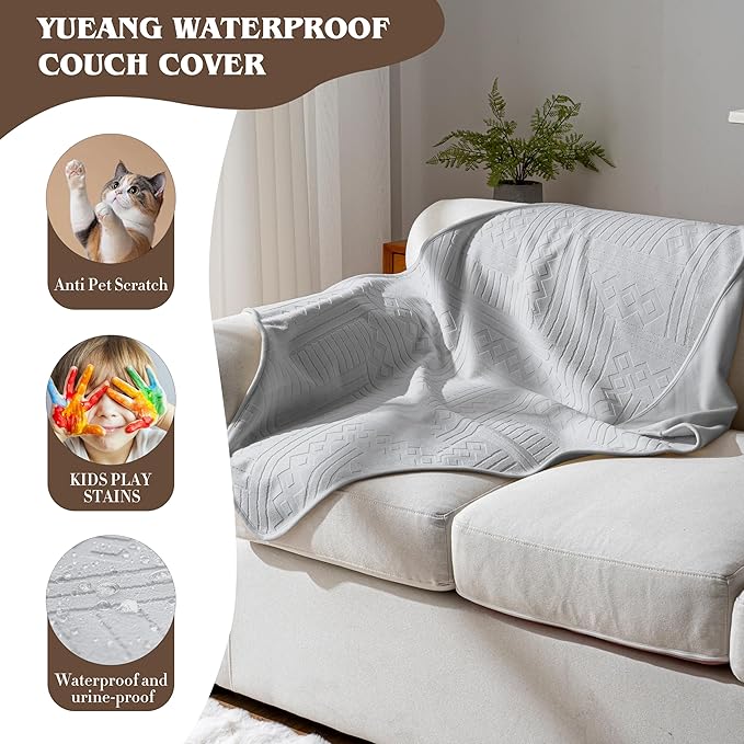 Waterproof Recliner Chair Cover - Washable Double-Sided Velvet and Pattern Reversible Cover for Couch, Bed, Car and Sofa Protection for Dogs, 30x40in/Light Grey