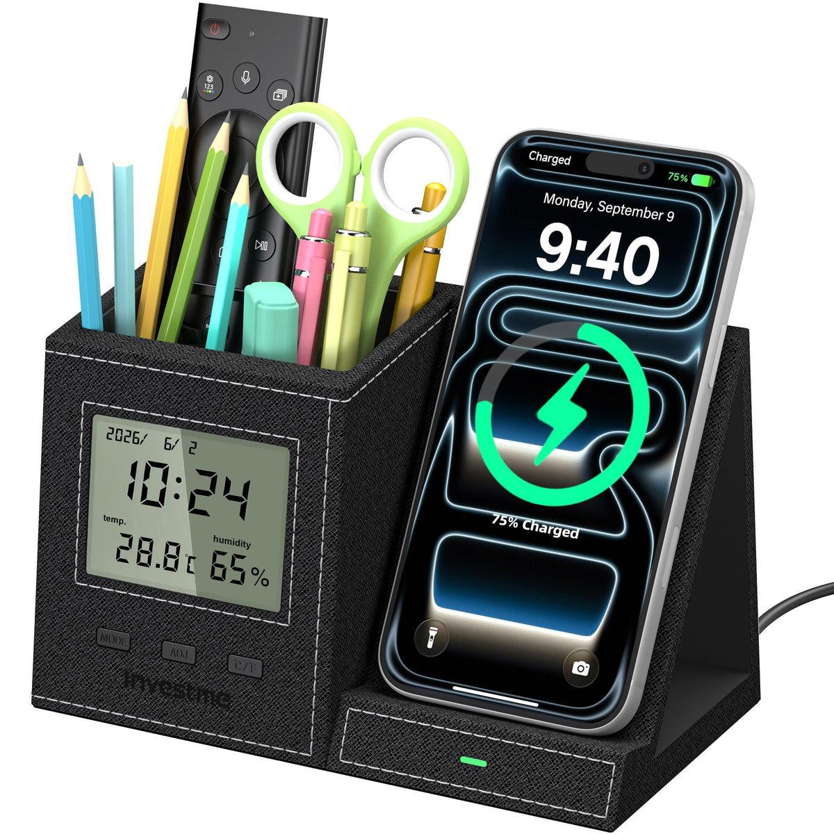 5-in-1 Pen Holder with Wireless Charger, Desk Organizer - Image 1