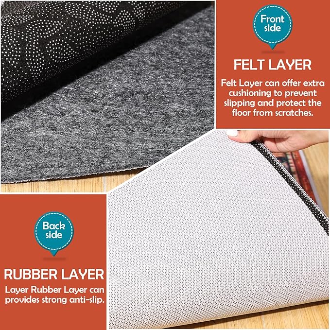 Waterproof Rug Pad, 7x9 Ft Under Area Rug Carpet Pad, Non Slip Rug Pads for All Floors and Hardwood Floors Finishes, Keep Carpets in Place Soft and Prevent Rug from Wrinkling or Buckling