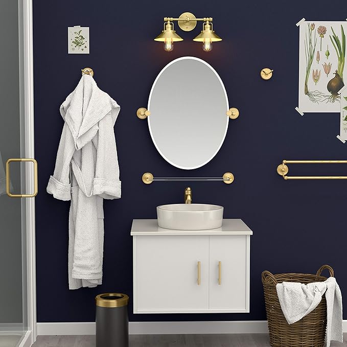 Gatco 5057 Designer II Glass Shelf, Brushed Brass/Wall Mounted 22.50" x 5.85" Tempered Glass/Floating Rectangle Glass Shelf for Bathroom