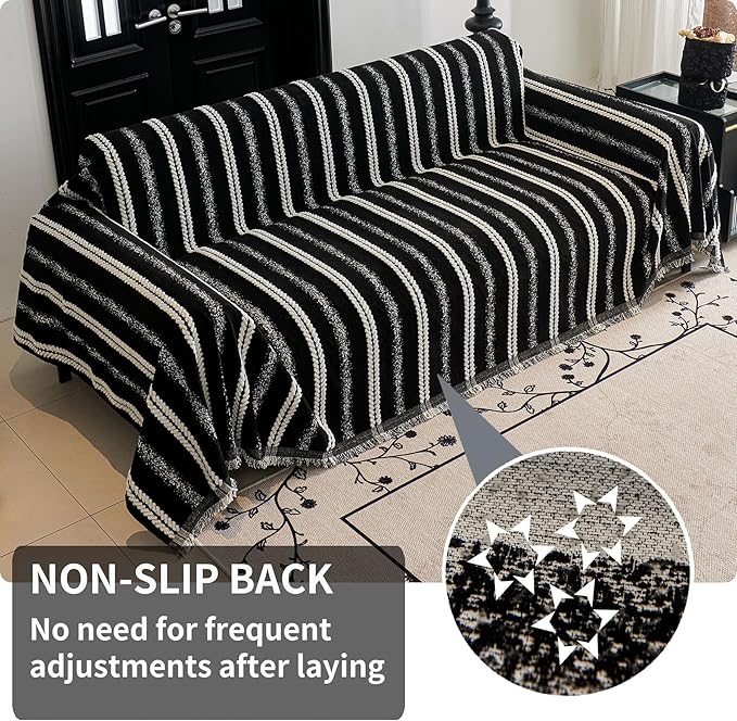 HAOMAIJIA Non Slip Couch Cover Sofa Covers for 3 Cushion Couch Washable sectional Couch Covers for Dogs pet Furniture Protector Couch Cover Blanket for Living Room (TM-Black, 71"x118")